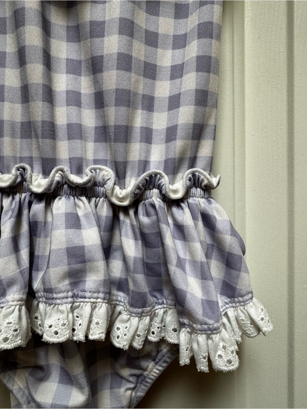 Wildling WDW 3T Gingham Check Swim Purple White Eyelet lace Ruffle & Tie Girls 3 - Picture 9 of 13